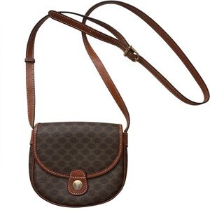 Vintage CELINE Macadam Crossbody Saddle Bag Brown PVC Leather Trim Paris